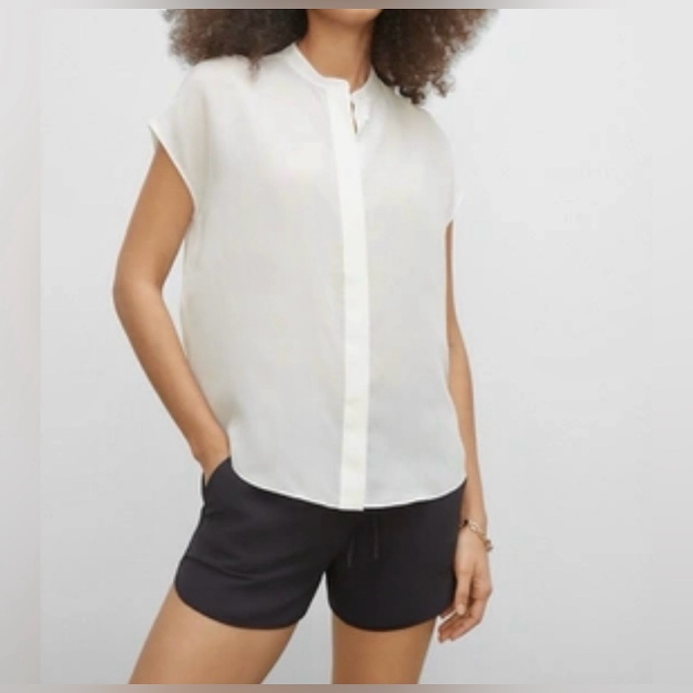 Club Monaco Revolve Women’s Short Sleeve Silk Tank Top Blouse Work Shirt XS